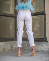 CUT IT OUT BOYFRIEND JEANS- WHITE