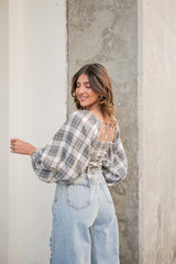 EVERYTHING GOES PLAID MUTLI TOP- GREY