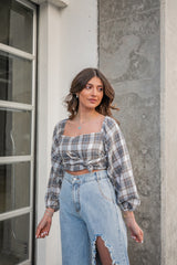 EVERYTHING GOES PLAID MUTLI TOP- GREY