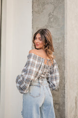 EVERYTHING GOES PLAID MUTLI TOP- GREY