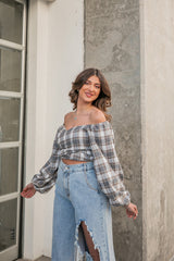 EVERYTHING GOES PLAID MUTLI TOP- GREY