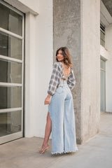 EVERYTHING GOES PLAID MUTLI TOP- GREY